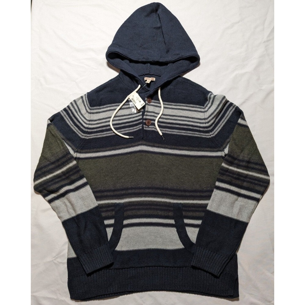 CAPE JUBY Men Small Acrylic Blend Navy Gray Green Striped Hooded Sweater